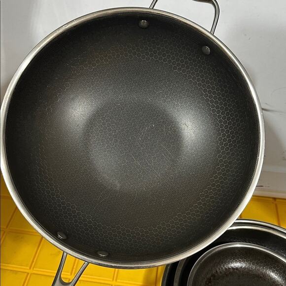 HEXCLAD 5 Piece Nonstick Stainless Steel Frying Pan Set 8 10 12 Wok $600 - Picture 3 of 10
